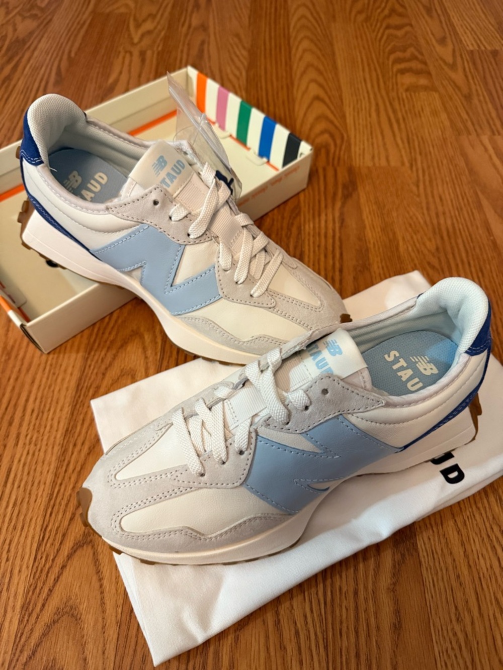 NIB Staud x New Balance 327 ‘Sea Salt Atlantic’ color Sneakers, Women’s sz 9